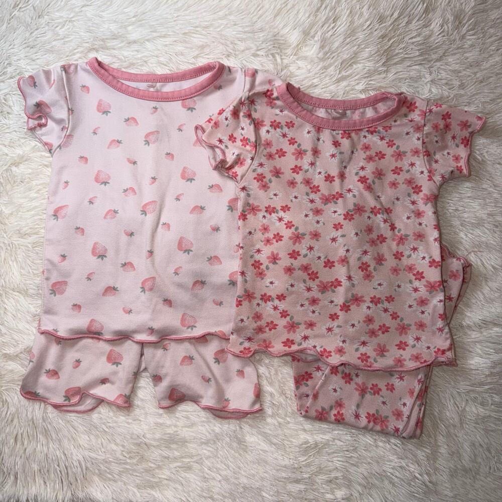 Baby Girl Pajama Set Bundle La Top Bébé 18M Pink Floral Strawberry Soft PJs